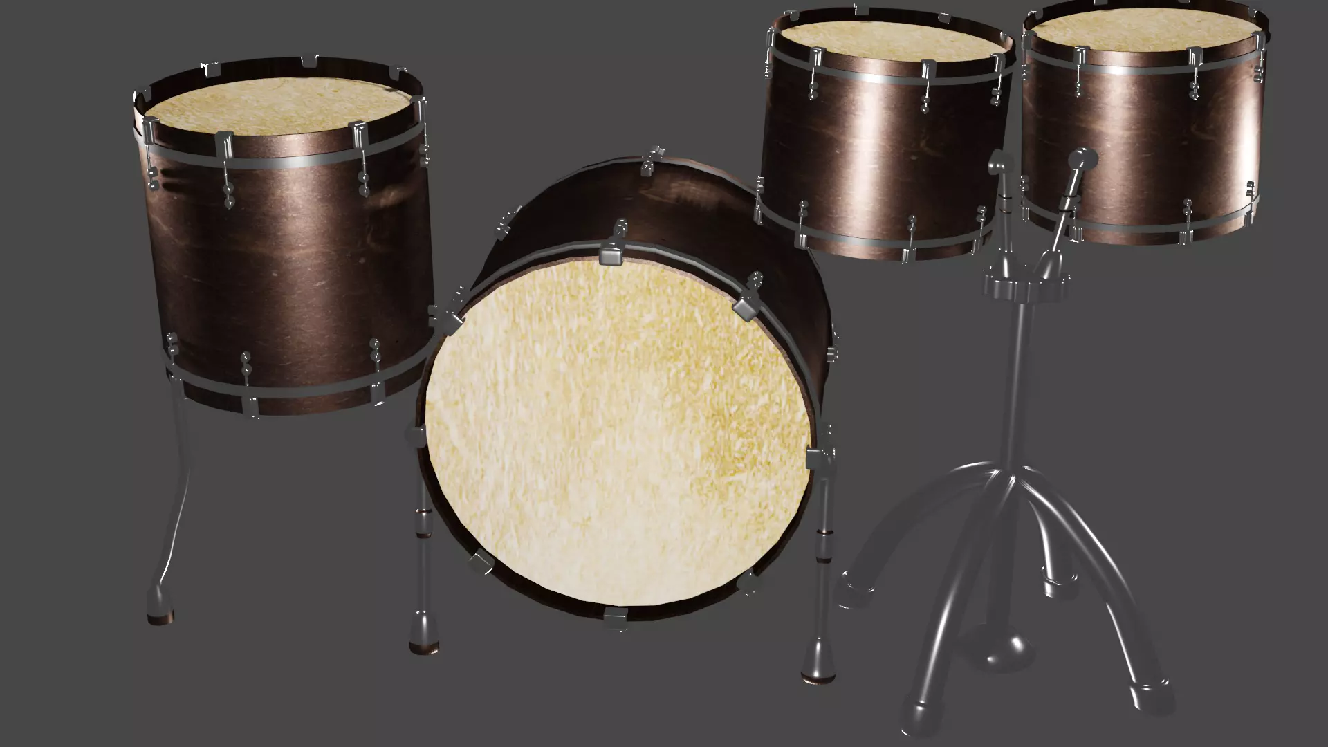 Pure 4 Pce Shell Drum Kit Matte Walnut Finish 3D model_0