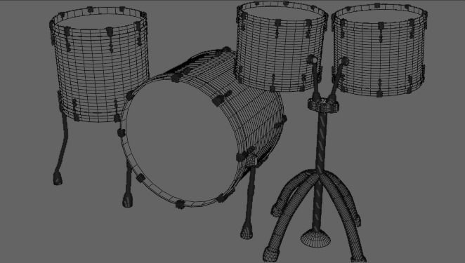 Pure 4 Pce Shell Drum Kit Matte Walnut Finish 3D model_6