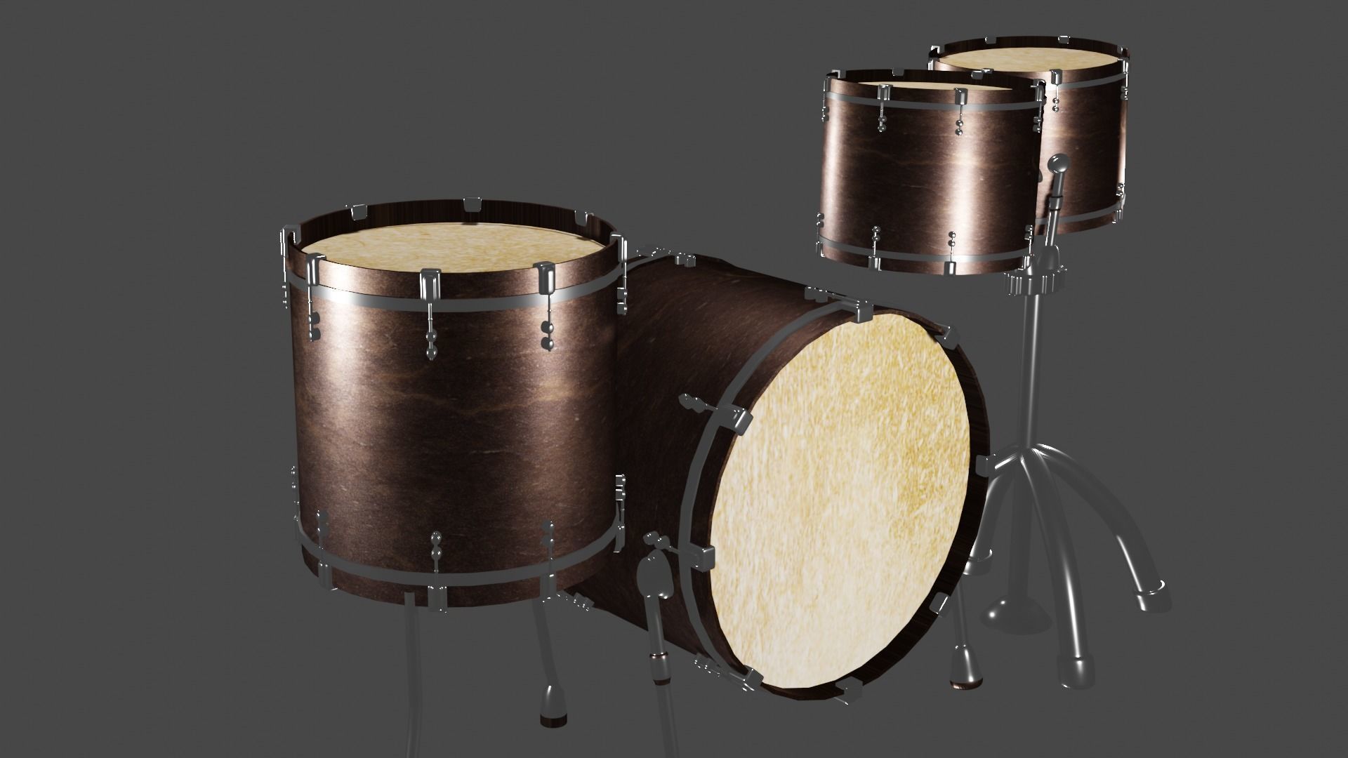Pure 4 Pce Shell Drum Kit Matte Walnut Finish 3D model_1