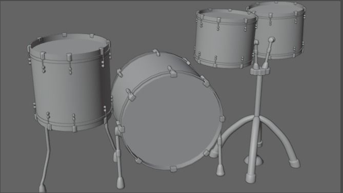 Pure 4 Pce Shell Drum Kit Matte Walnut Finish 3D model_4