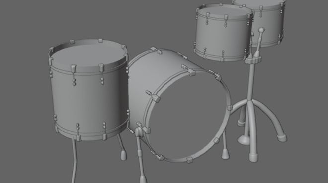 Pure 4 Pce Shell Drum Kit Matte Walnut Finish 3D model_5