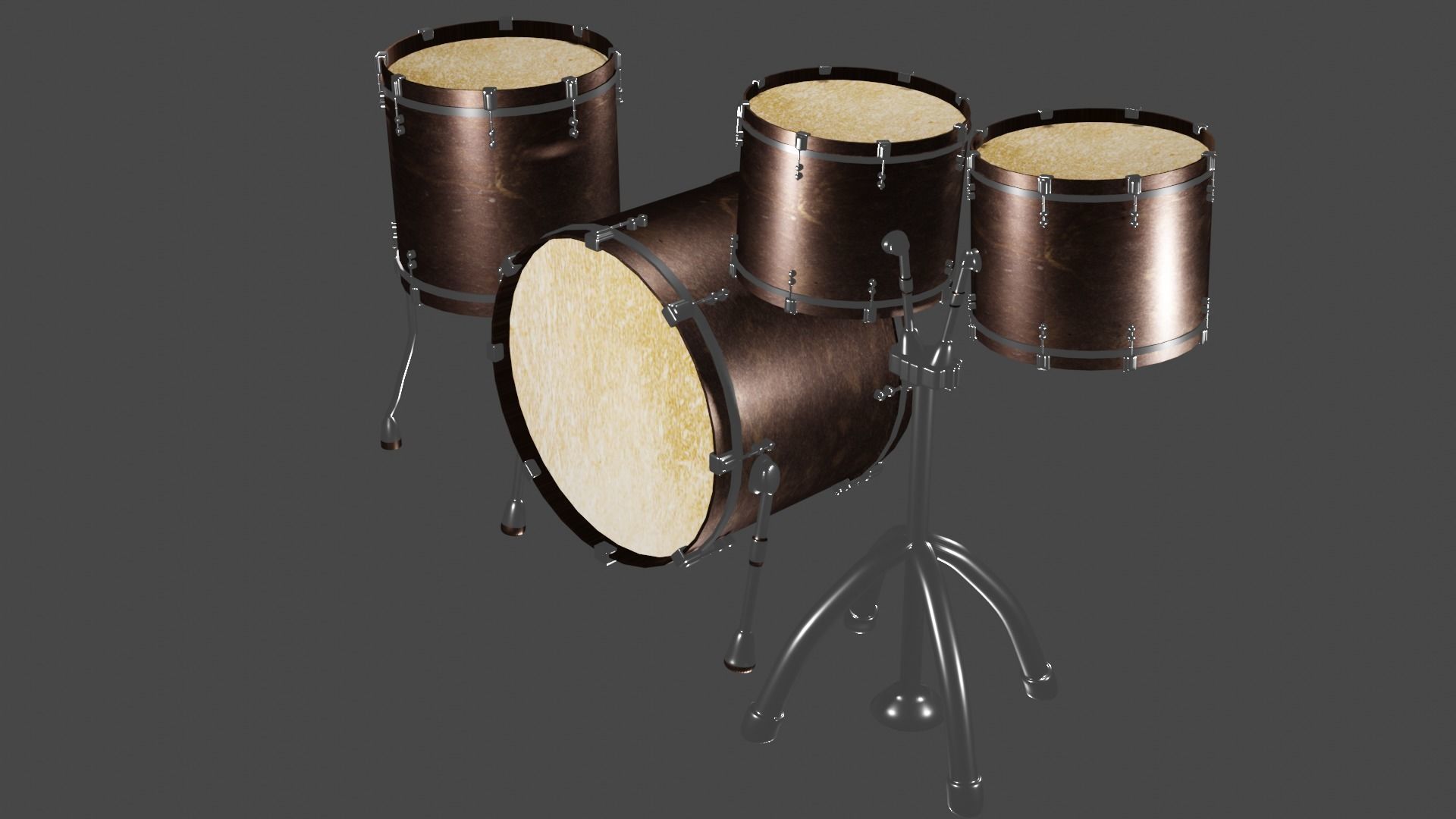 Pure 4 Pce Shell Drum Kit Matte Walnut Finish 3D model_2