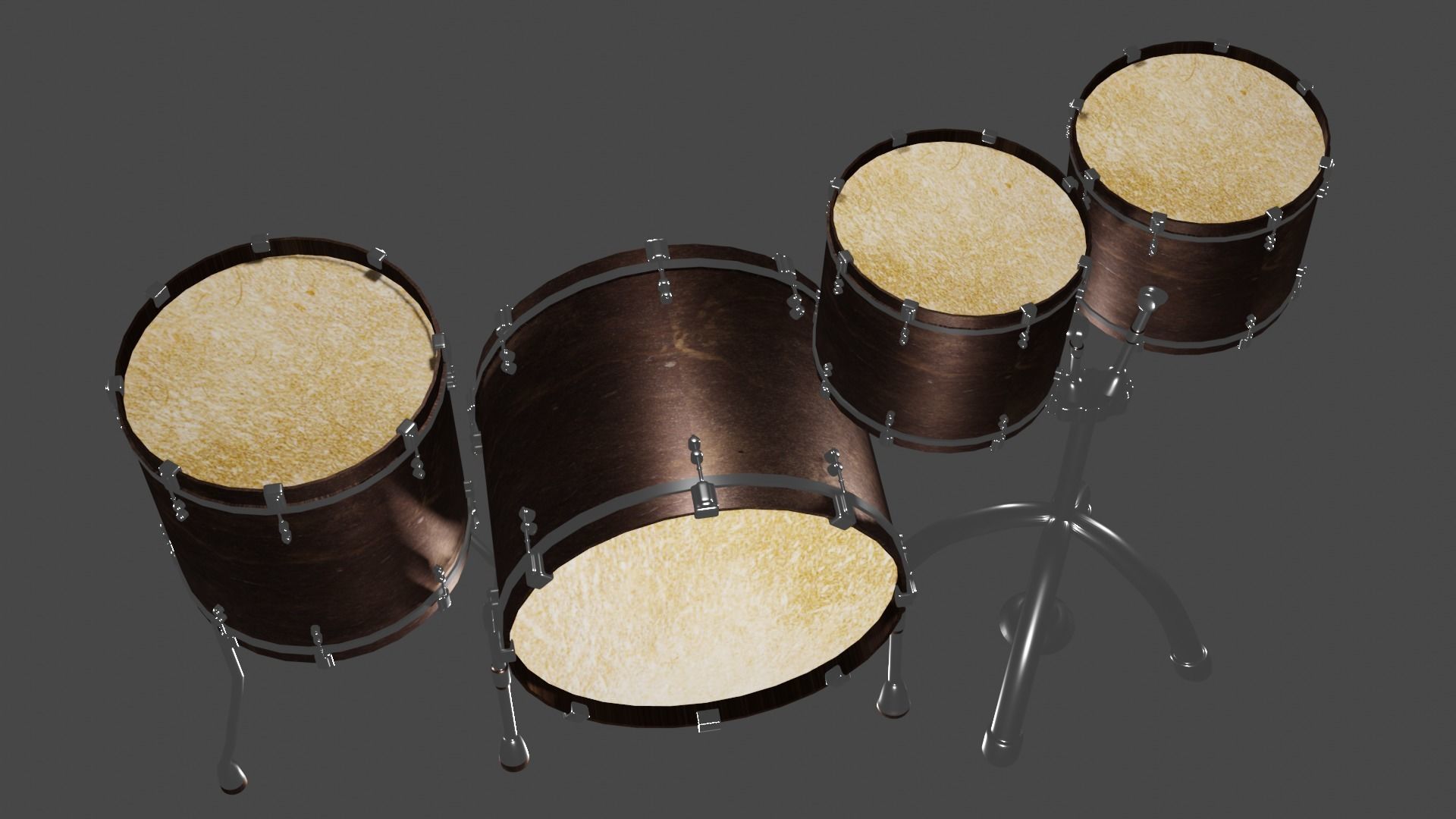 Pure 4 Pce Shell Drum Kit Matte Walnut Finish 3D model_3
