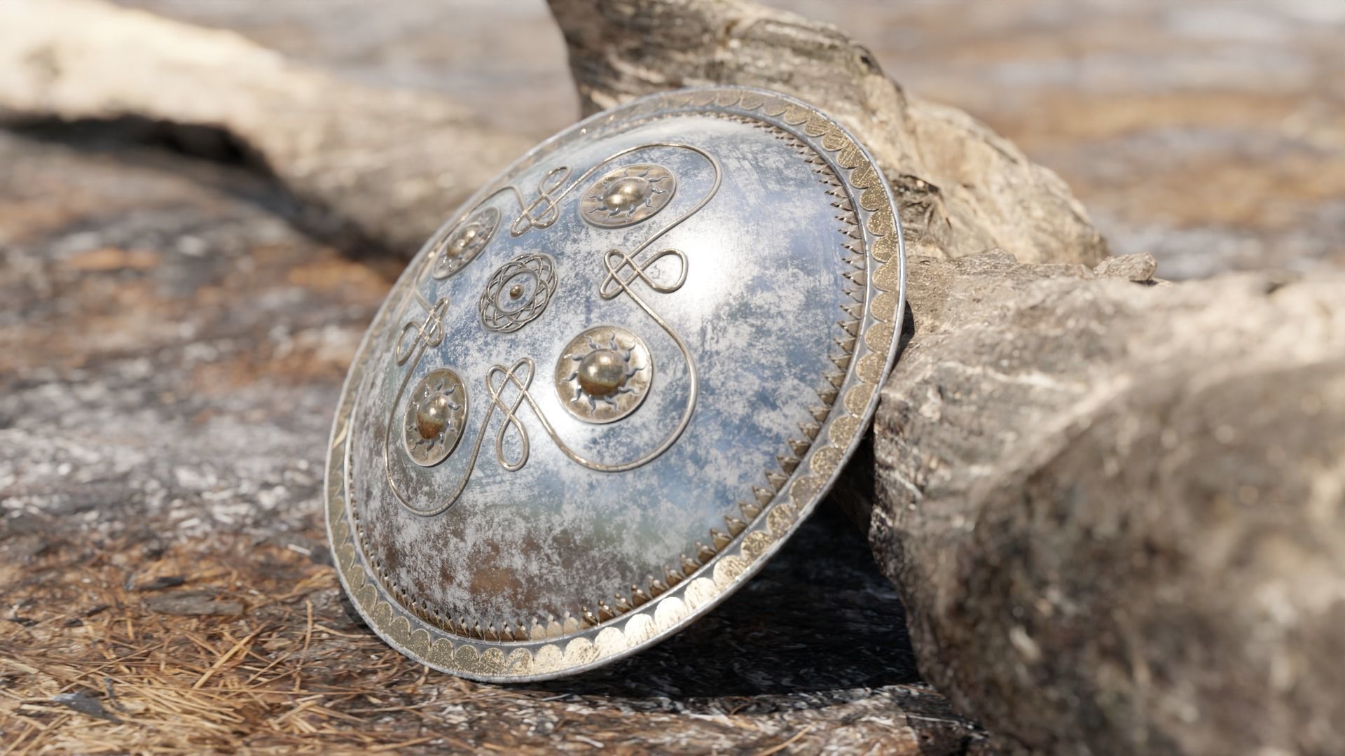 Ancient Indian Sri Lankan Shield with 4K textures 3D model_5