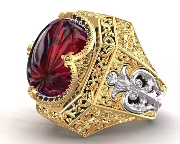 Turkish King Crown Tiger Red Eye Gents Ring 3D print model