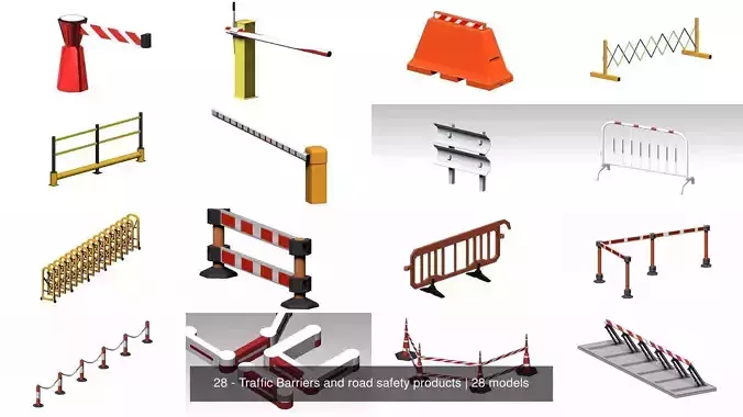 28 - Traffic Barriers and road safety products 3D Model Collection