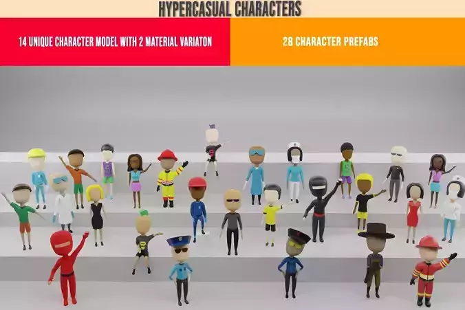 Rigged Hypercasual Characters  Low-poly 3D model