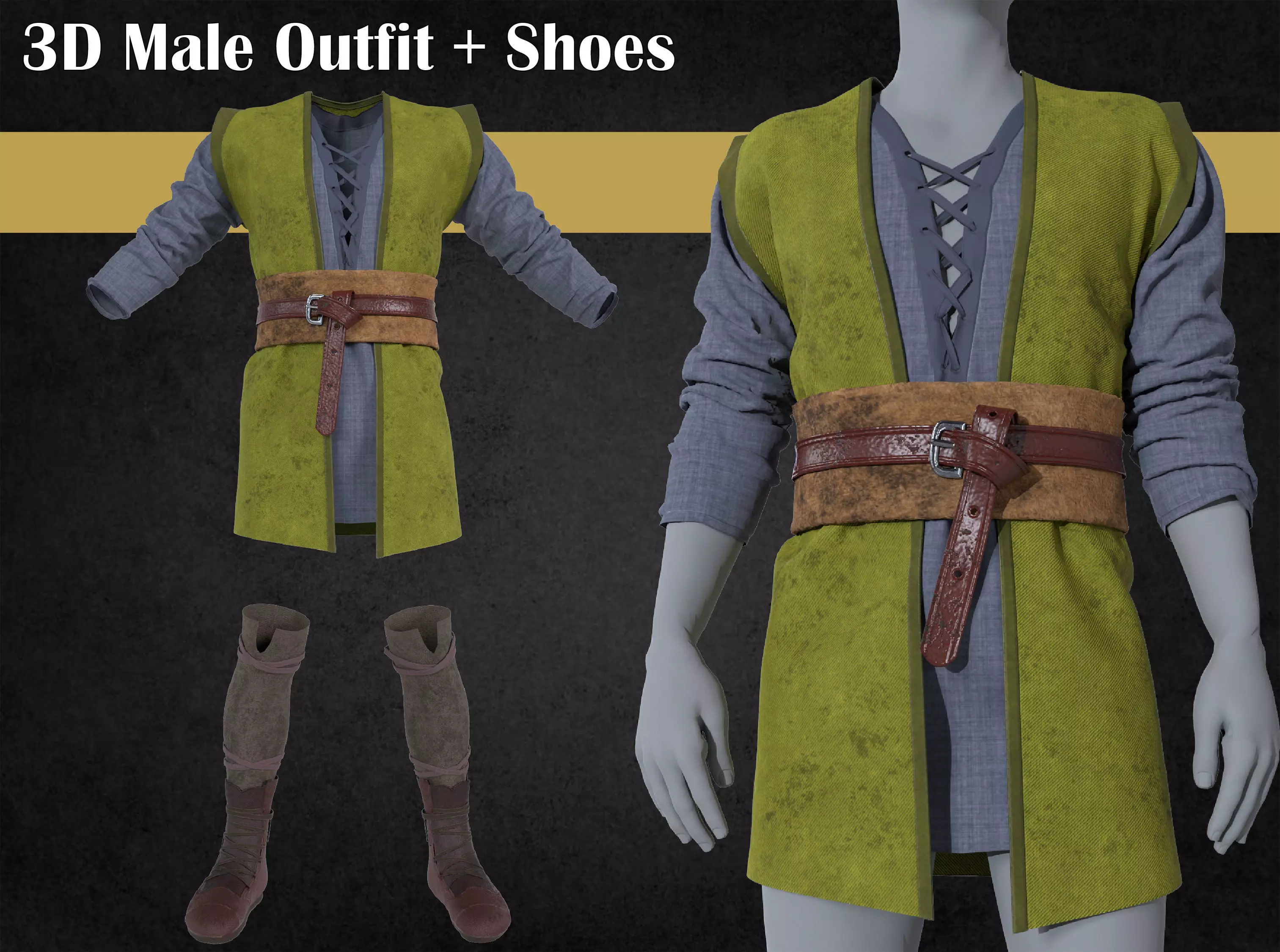 3D medieval man clothes and shoes 3D model