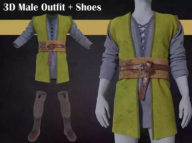 3D medieval man clothes and shoes