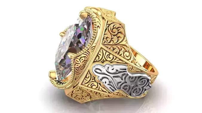 Turkish King Crown Oval Engraved Luck Stone Mystic Topaz Ring