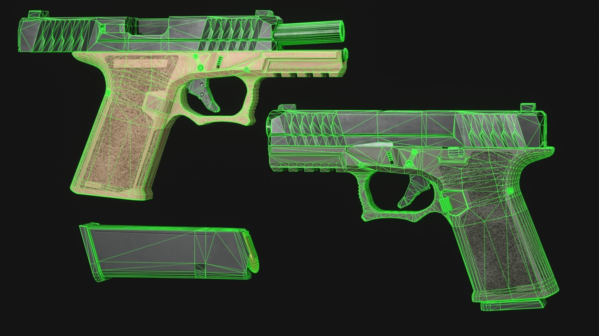 Polymer80 PFC9-G19 Handgun and Inforce APLc - Game Asset Low-poly 3D model_14