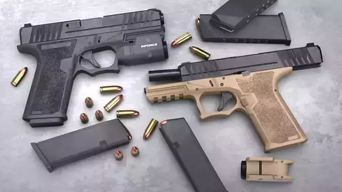 Polymer80 PFC9-G19 Handgun and Inforce APLc - Game Asset Low-poly 3D model