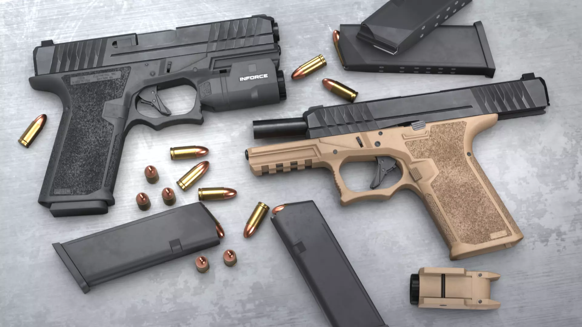 Polymer80 PFC9-G19 Handgun and Inforce APLc - Game Asset Low-poly 3D model_0