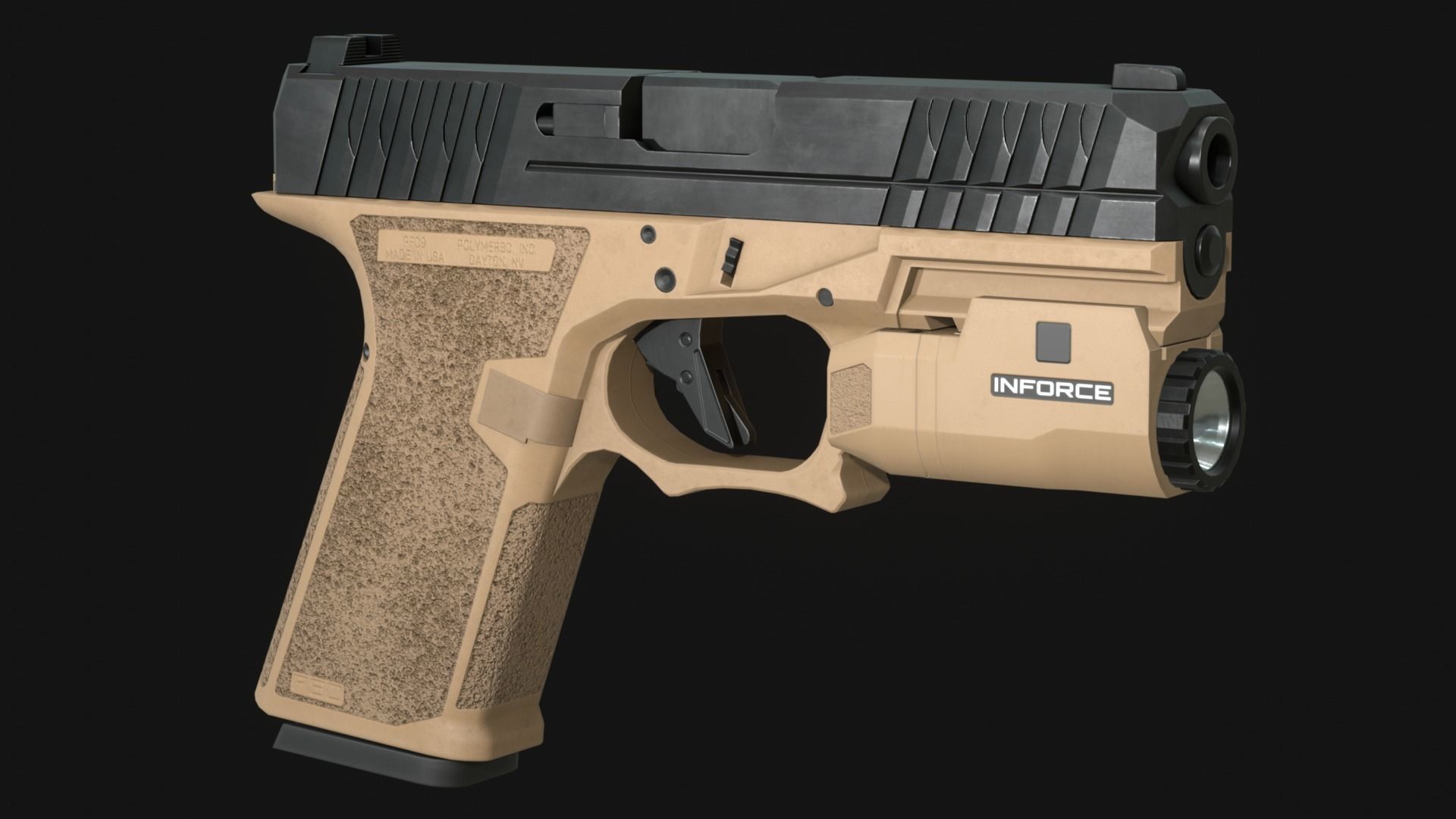 Polymer80 PFC9-G19 Handgun and Inforce APLc - Game Asset Low-poly 3D model_4