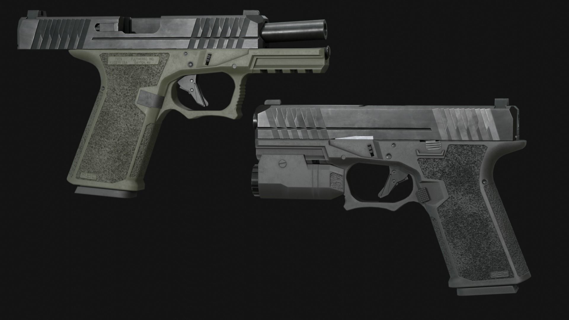 Polymer80 PFC9-G19 Handgun and Inforce APLc - Game Asset Low-poly 3D model_3