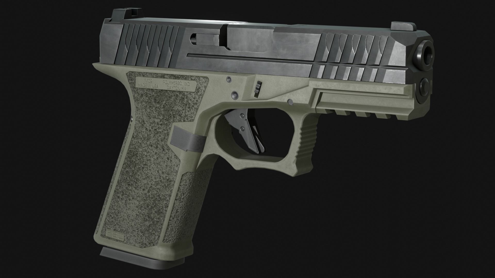 Polymer80 PFC9-G19 Handgun and Inforce APLc - Game Asset Low-poly 3D model_5
