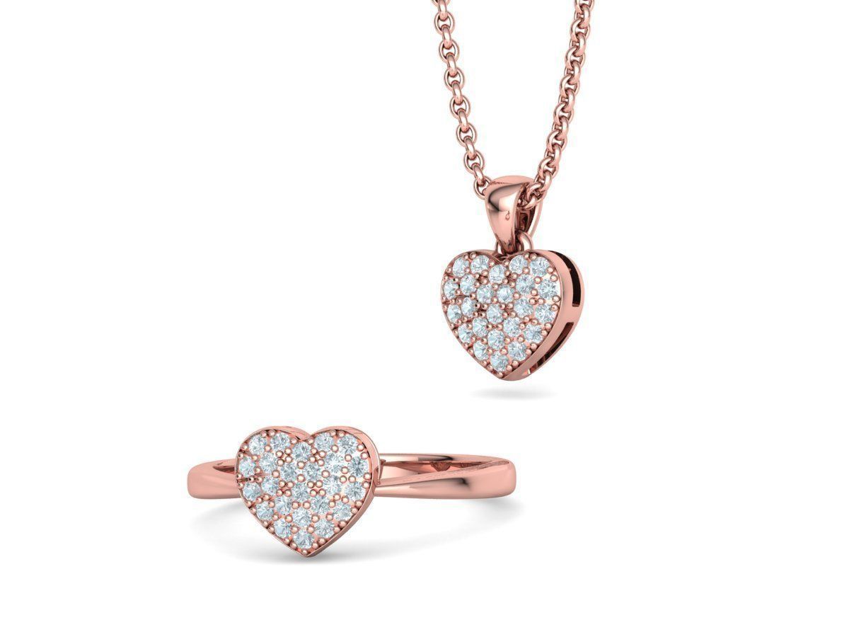 Tiny Heart Ring and Small Heart Pendant Jewelry set 3D Model Collection_2