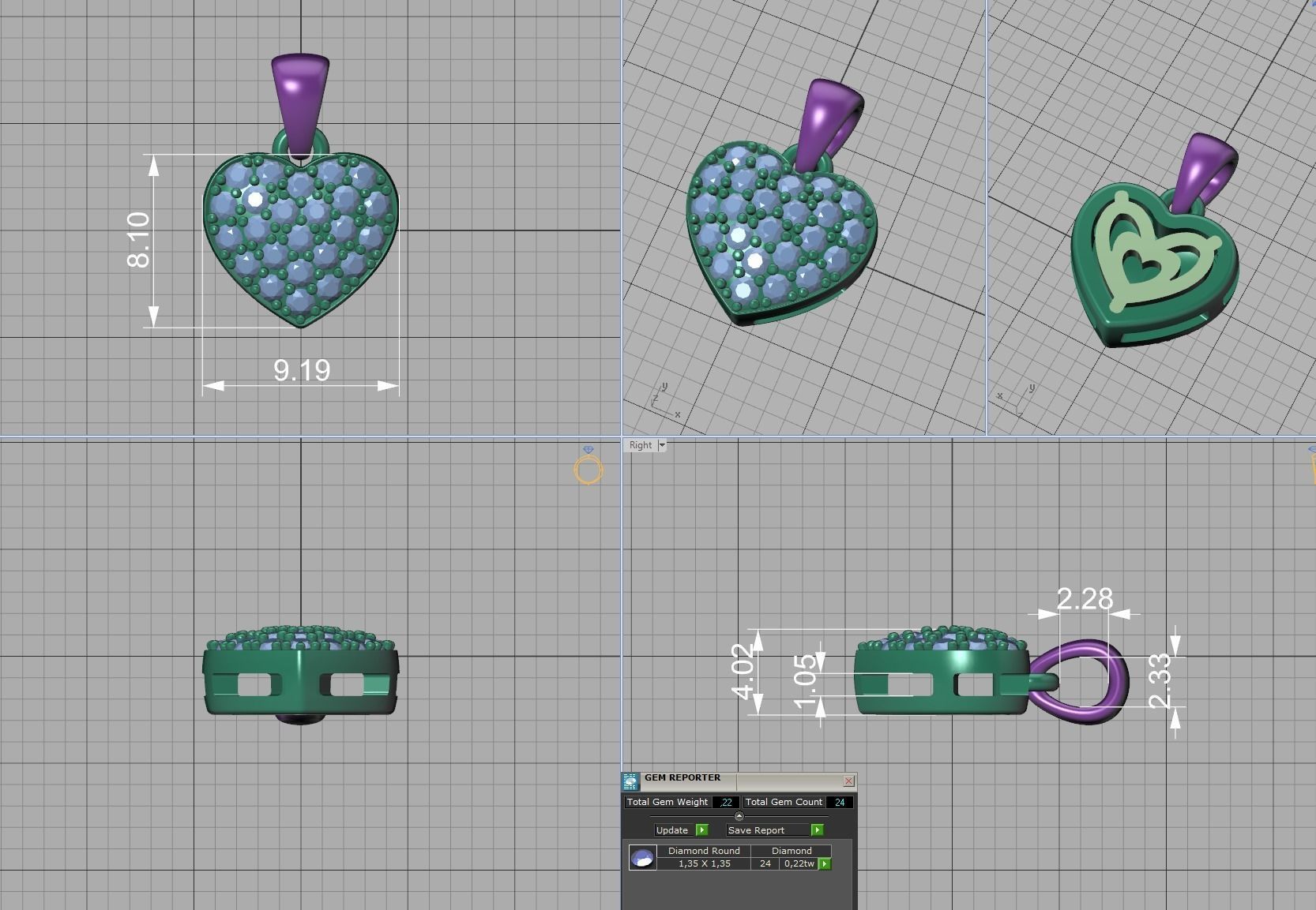 Tiny Heart Ring and Small Heart Pendant Jewelry set 3D Model Collection_37