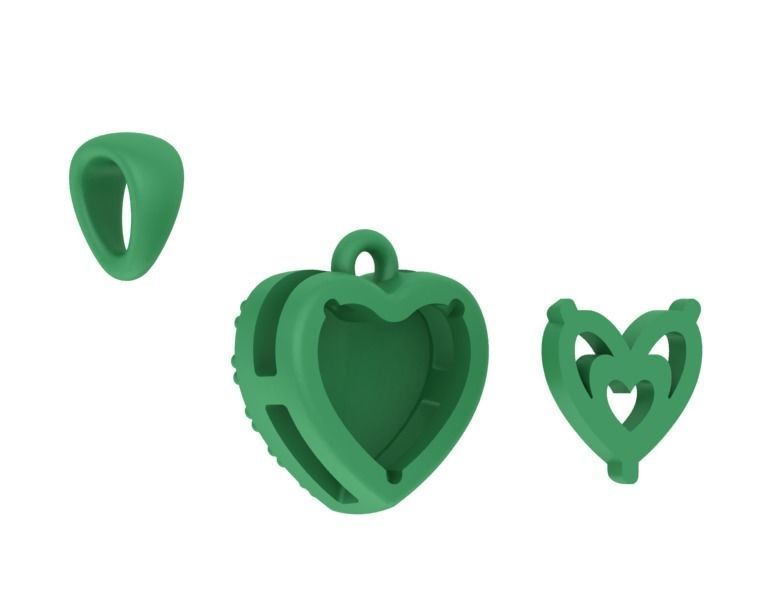 Tiny Heart Ring and Small Heart Pendant Jewelry set 3D Model Collection_41