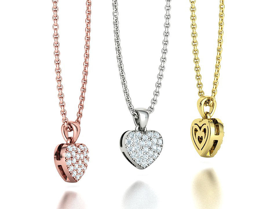 Tiny Heart Ring and Small Heart Pendant Jewelry set 3D Model Collection_26