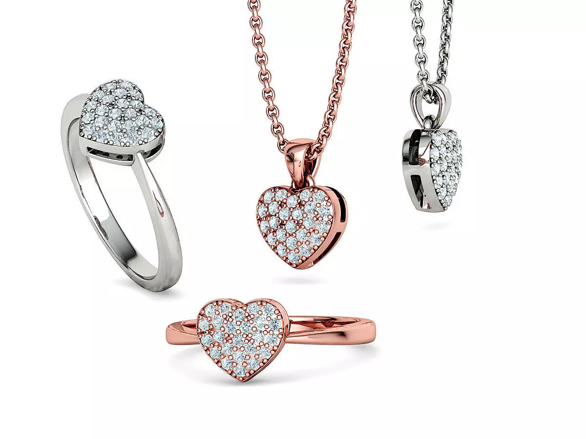 Tiny Heart Ring and Small Heart Pendant Jewelry set 3D Model Collection_0
