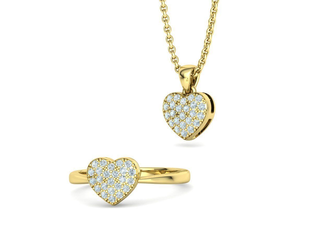 Tiny Heart Ring and Small Heart Pendant Jewelry set 3D Model Collection_3
