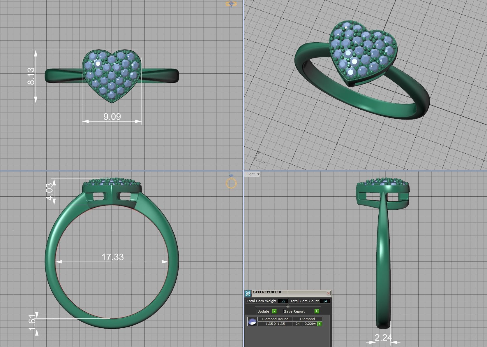 Tiny Heart Ring and Small Heart Pendant Jewelry set 3D Model Collection_12