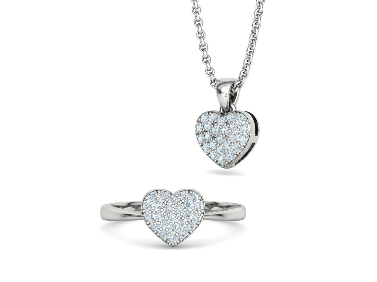 Tiny Heart Ring and Small Heart Pendant Jewelry set 3D Model Collection_7
