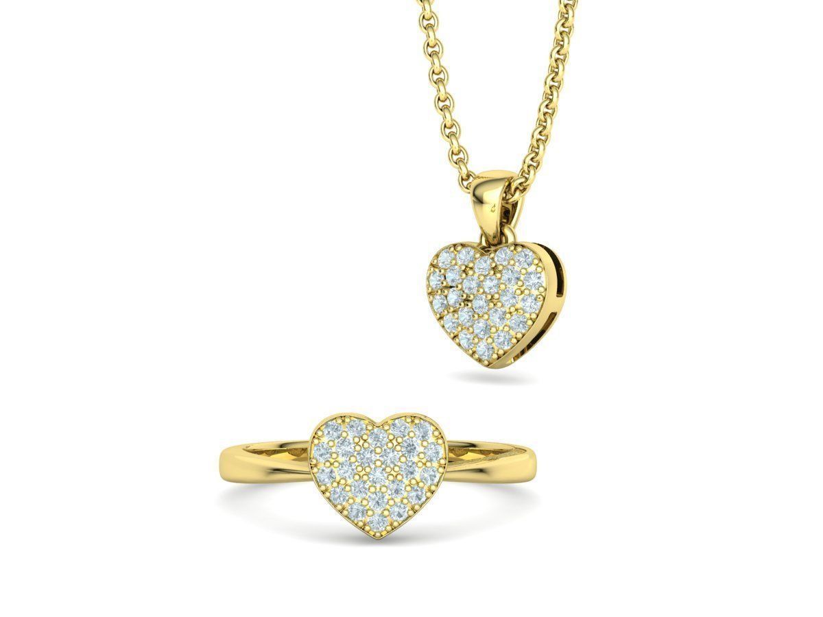 Tiny Heart Ring and Small Heart Pendant Jewelry set 3D Model Collection_6