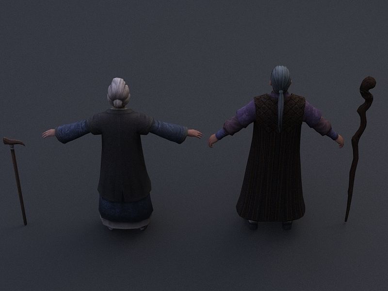 Ancient Asians people  Older people Low-poly 3D model_3