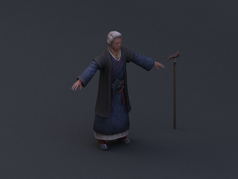 Ancient Asians people  Older people Low-poly 3D model_7