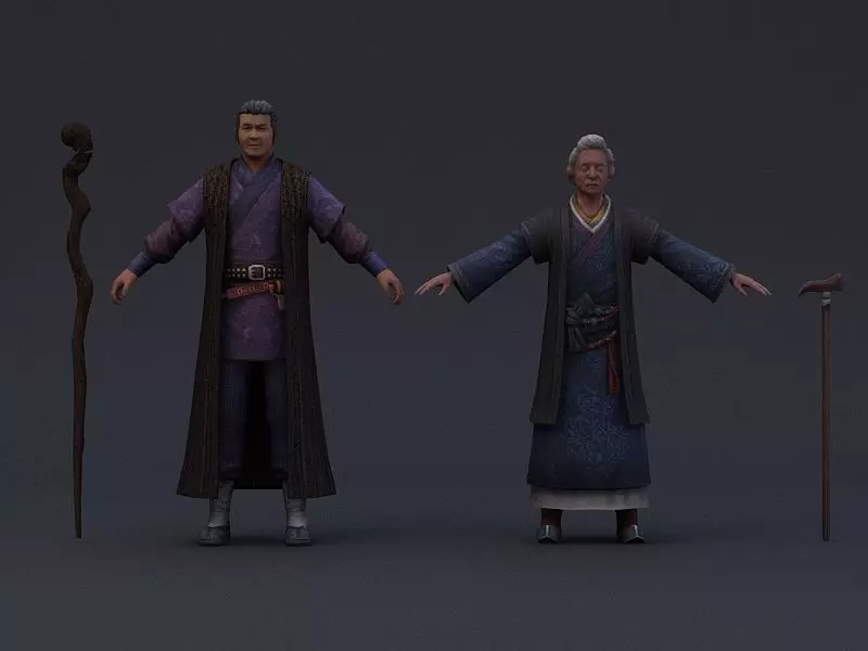 Ancient Asians people  Older people Low-poly 3D model_0