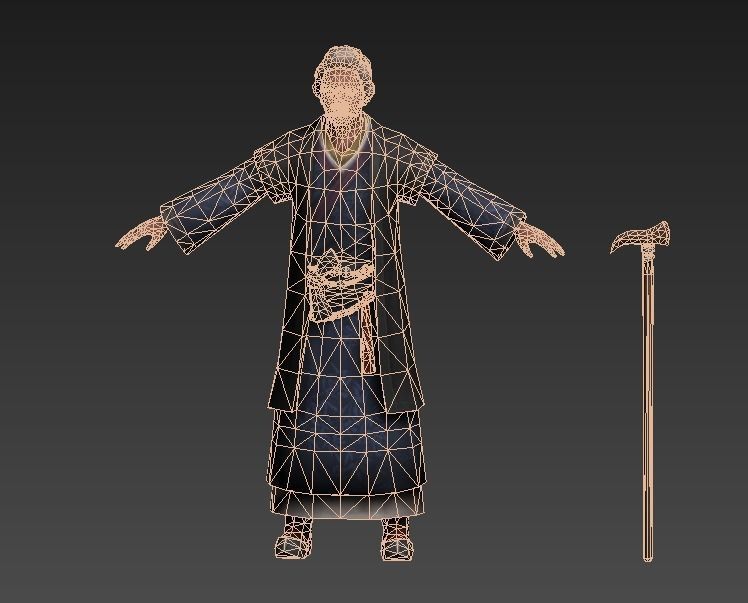 Ancient Asians people  Older people Low-poly 3D model_6