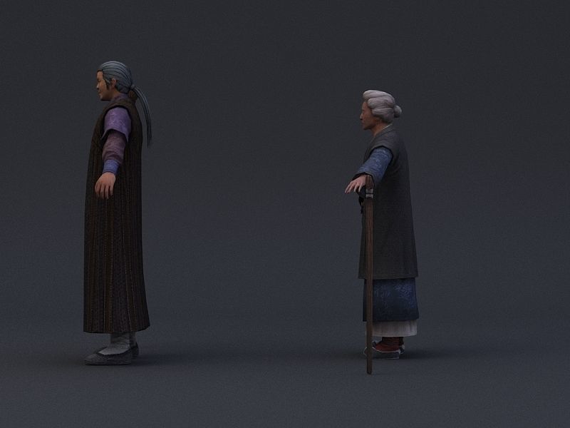 Ancient Asians people  Older people Low-poly 3D model_2