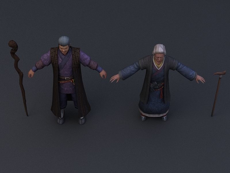 Ancient Asians people  Older people Low-poly 3D model_10