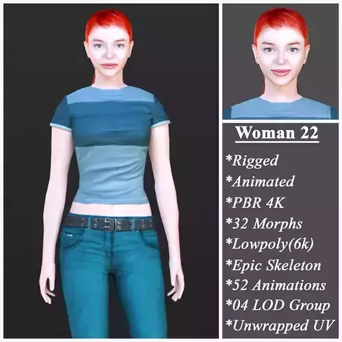 Woman 22 With 52 Animations 32 Morphs