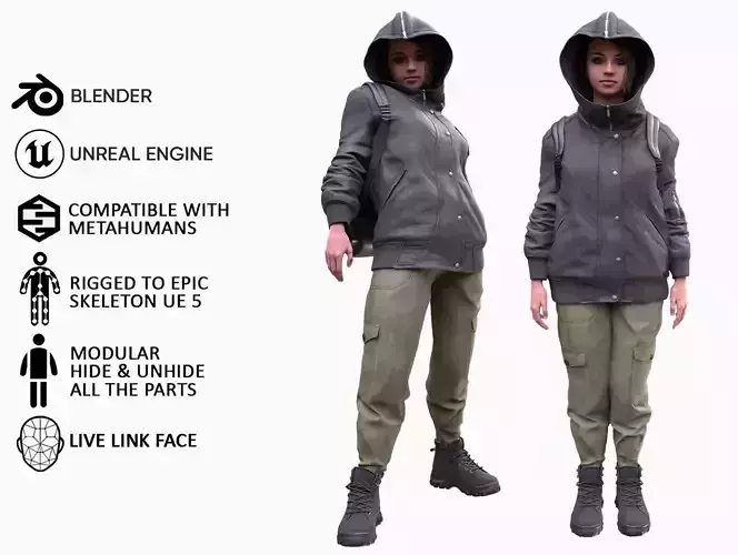 Woman - Autumn 2 - Modular - Rigged Low-poly 3D model