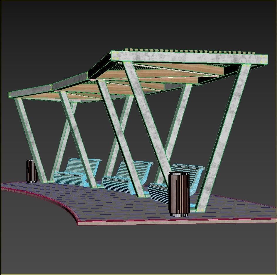 Pergola with swings benches 3D model | CGTrader