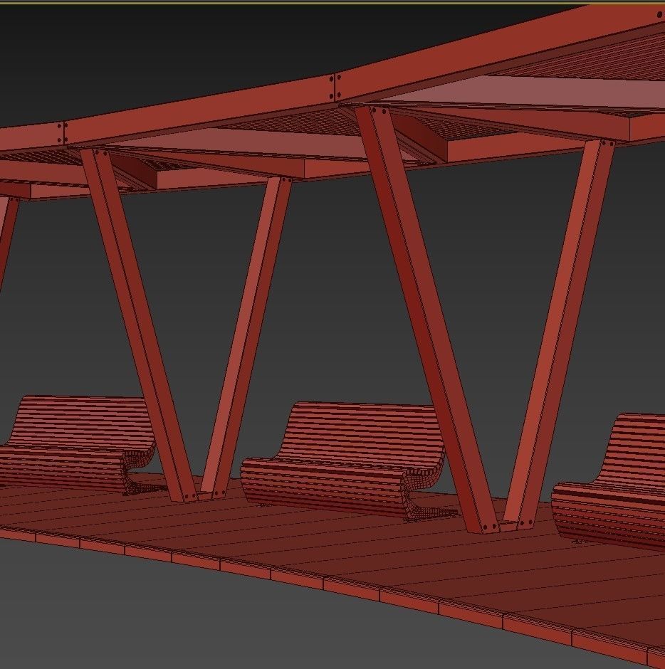 Pergola with swings benches 3D model | CGTrader