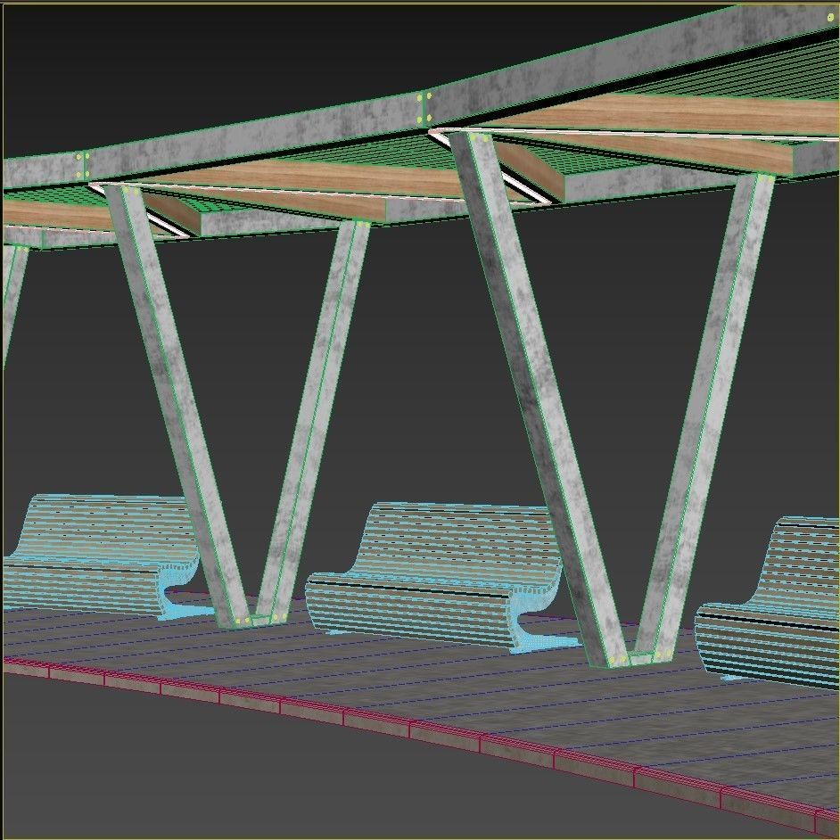 Pergola with swings benches 3D model | CGTrader