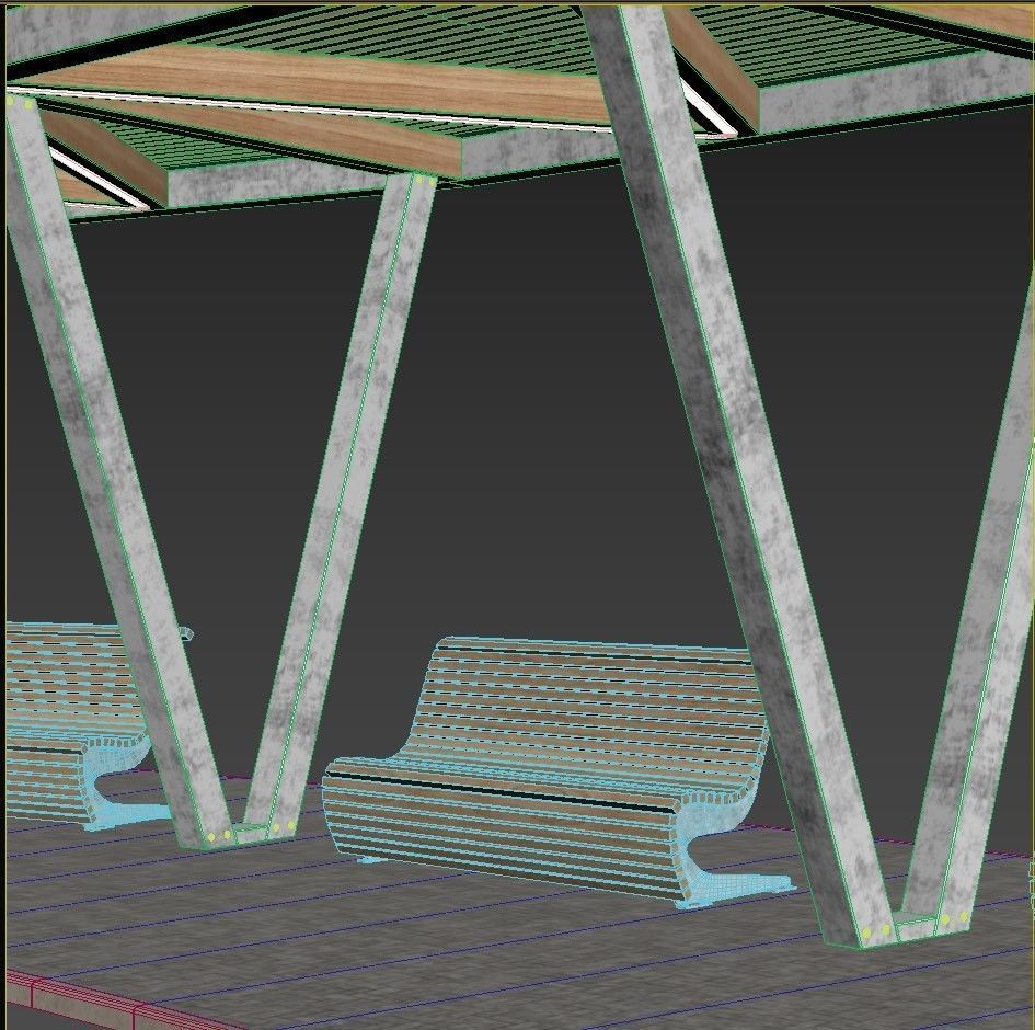 Pergola with swings benches 3D model | CGTrader