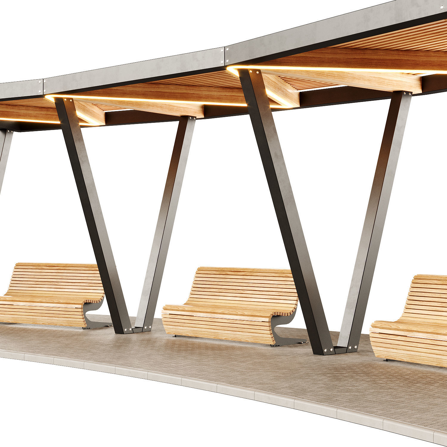 Pergola with swings benches 3D model | CGTrader