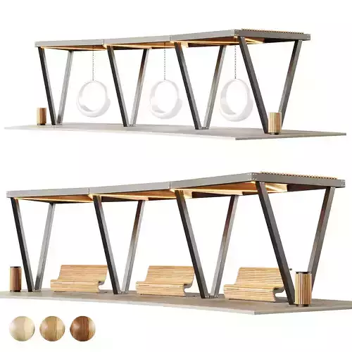 Pergola with swings benches  3D model