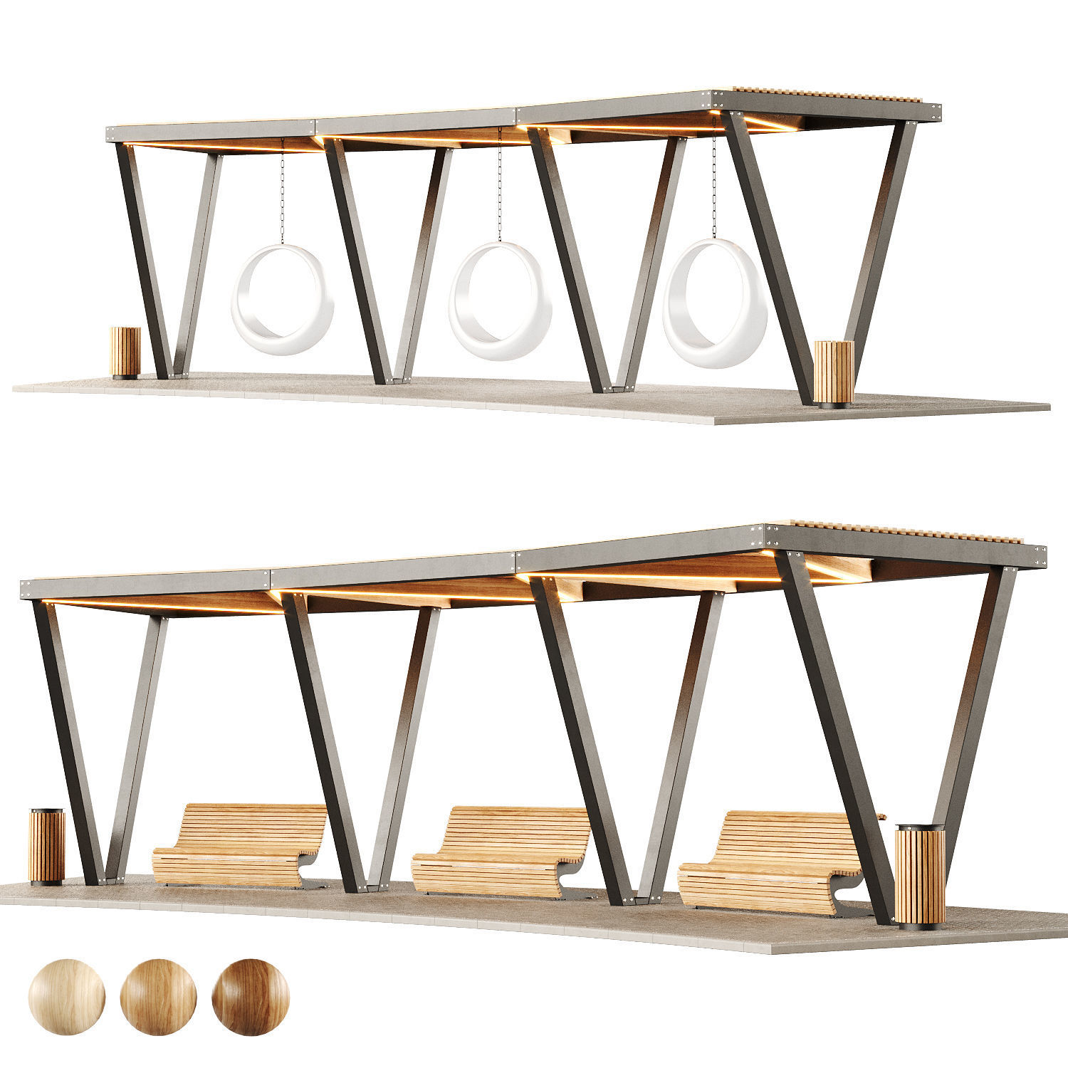 Pergola with swings benches 3D model | CGTrader