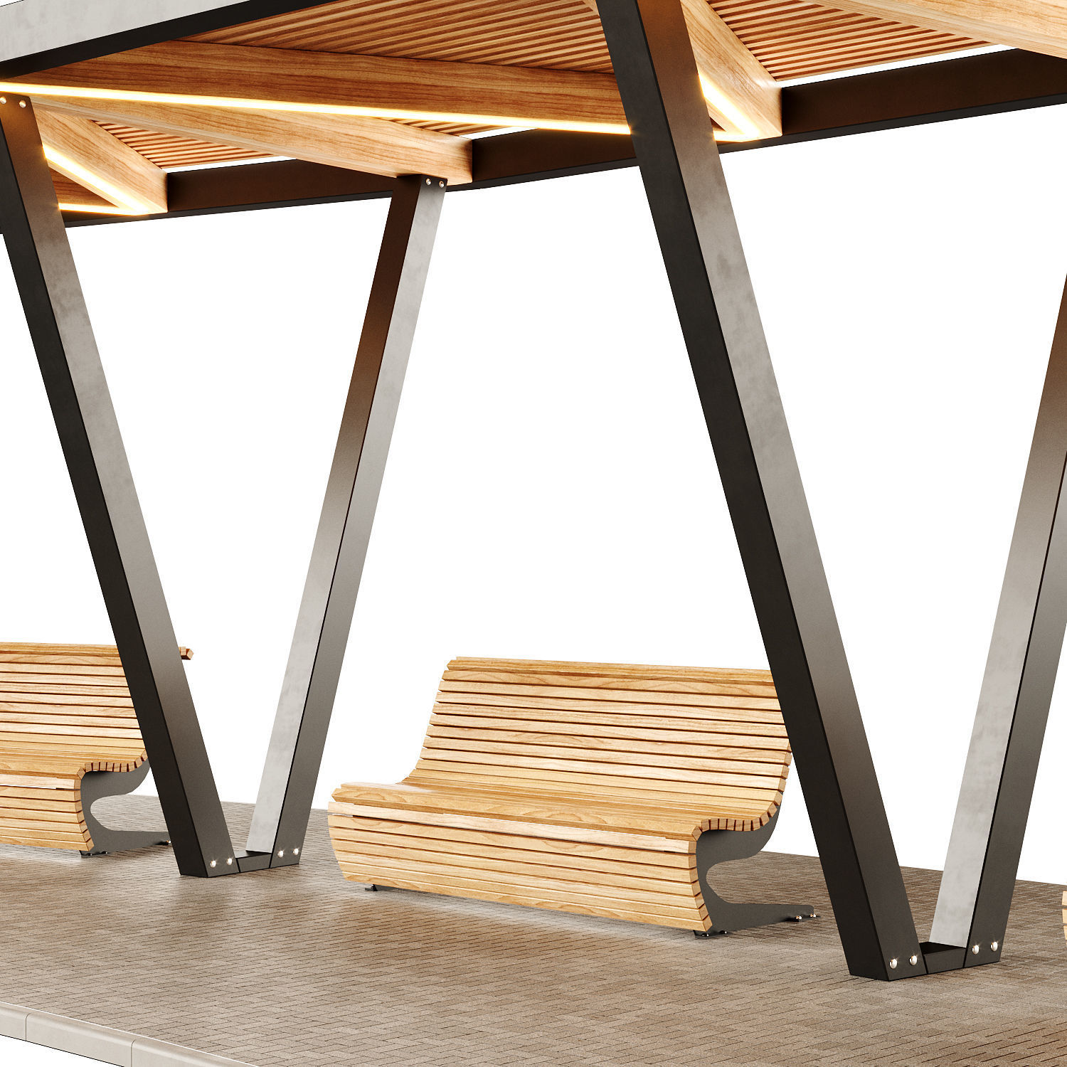 Pergola with swings benches 3D model | CGTrader