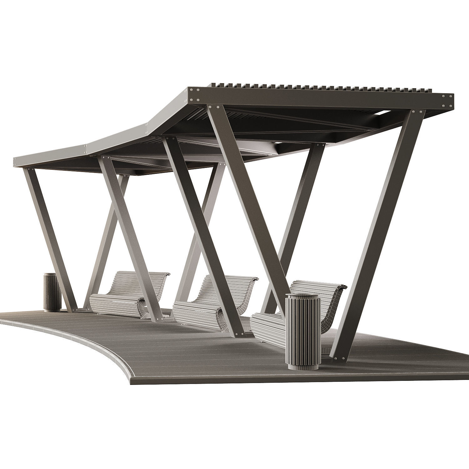 Pergola with swings benches 3D model | CGTrader