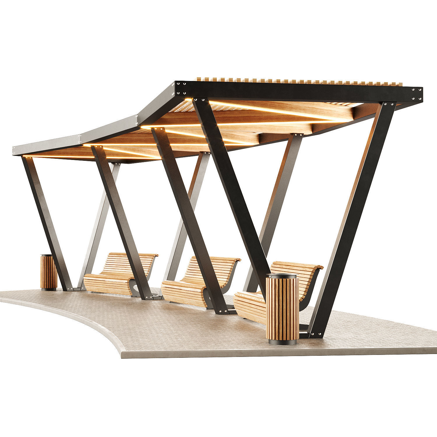 Pergola with swings benches 3D model | CGTrader