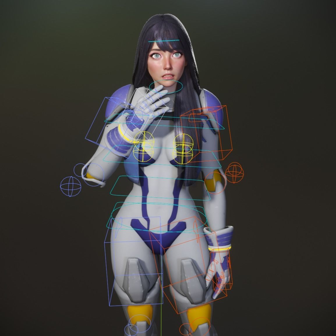 F2 Cyber Girl Pandora - Rigged Modular Game Character Low-poly 3D model_10