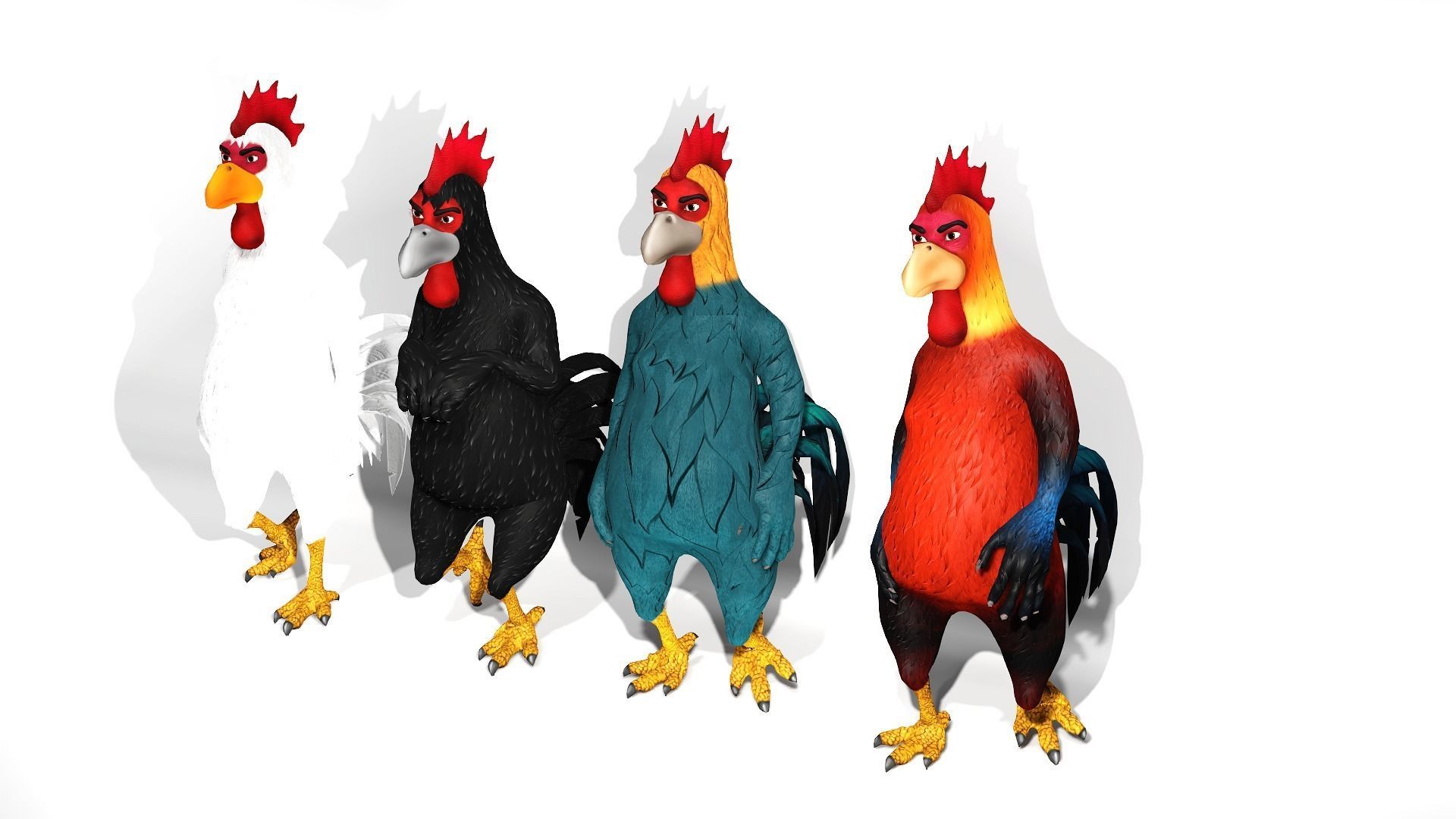 Toon chicken  roosters 3D model_3