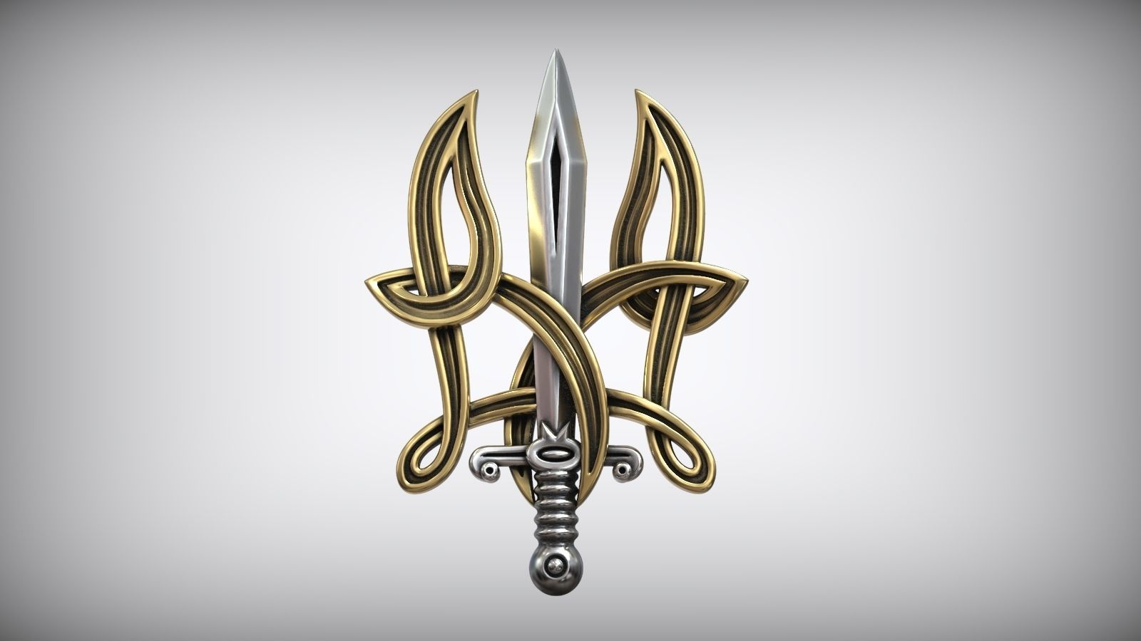 Ukrainian State Symbol Sword and Grass Patern Trident Pendant 3D print model_5